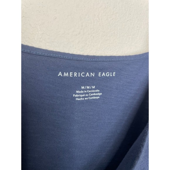 American Eagle Medium Slub Cropped Relaxed Cami Top Blue Ruffle Peplum Strappy - Picture 10 of 13